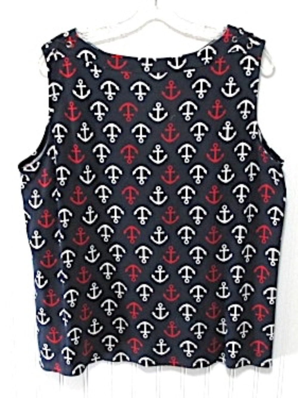 Nautical Themed Blue,Red & White Cotton Tank Top, Size 1X